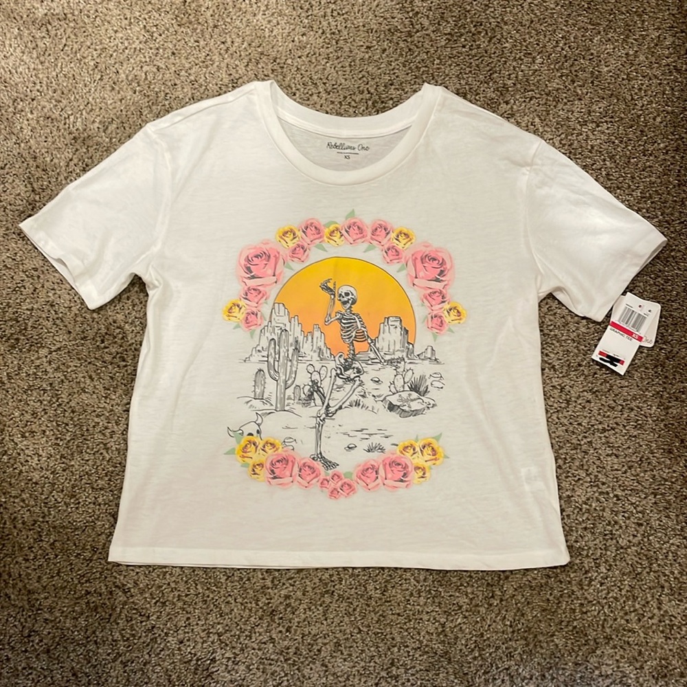 Rebellious One Skeleton Sunset Graphic T Shirt
